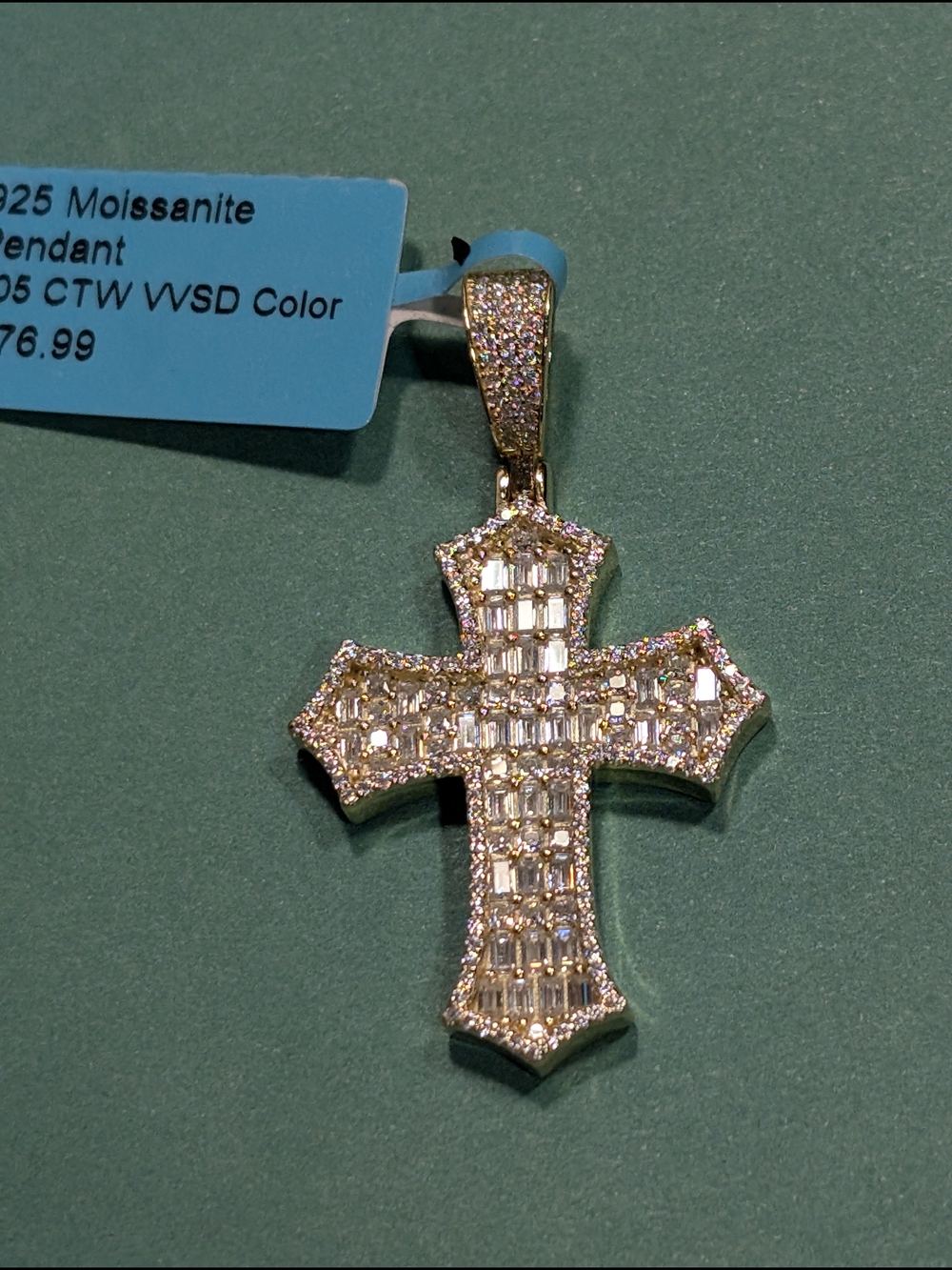 Gold Plated Sterling Silver Moissanite Cross